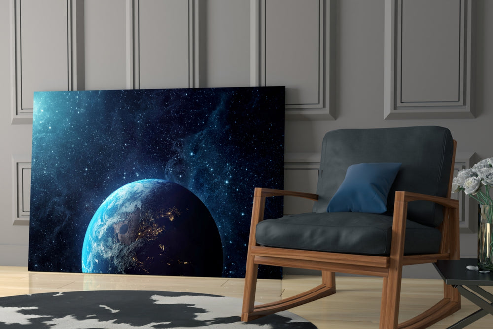 Starfield Earth glass wall art in luxury boys' bedroom