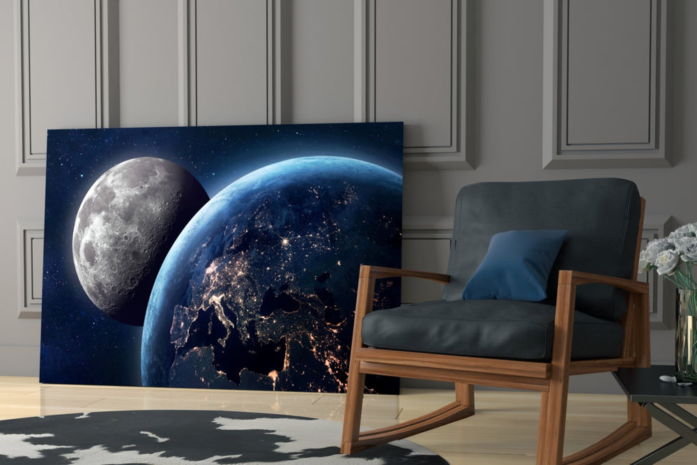 Starfield twin-bodies cinematic glass wall art in tasteful boys' room