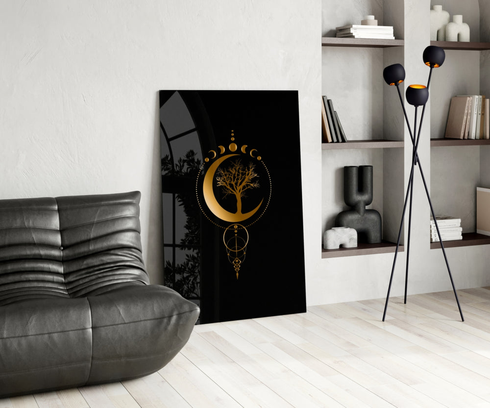 Mystical sigil cinematic glass wall art in heritage stairwell