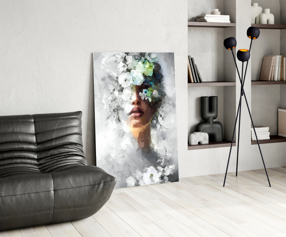 Couture muse cinematic glass wall art in luxury powder-room