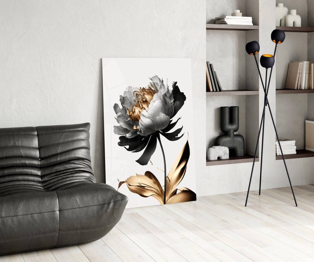 Couture floral cinematic glass wall art in luxury powder-room