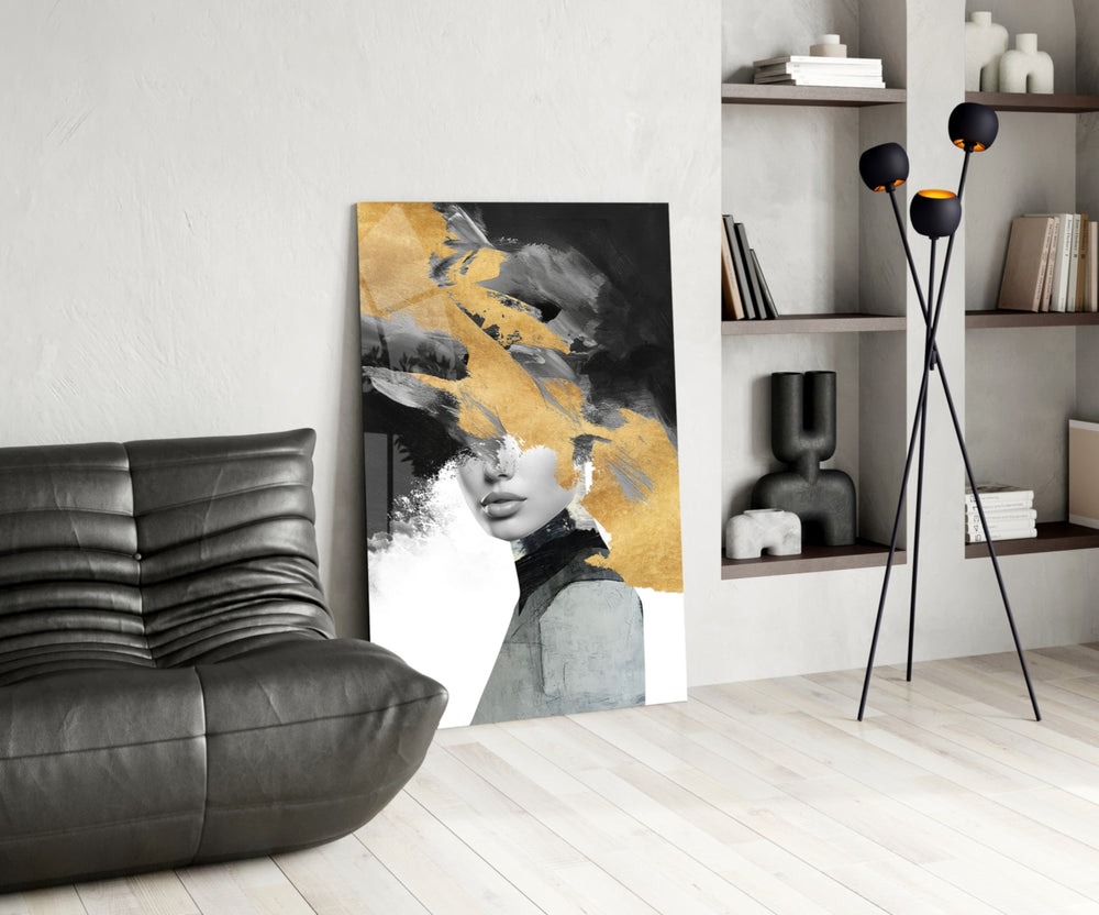Painterly muse cinematic glass wall art in luxury powder-room