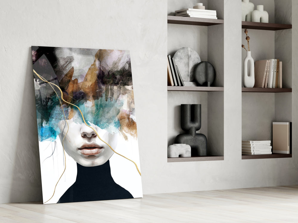Magazine-style ethereal portrait cinematic glass wall art in heritage stairwell