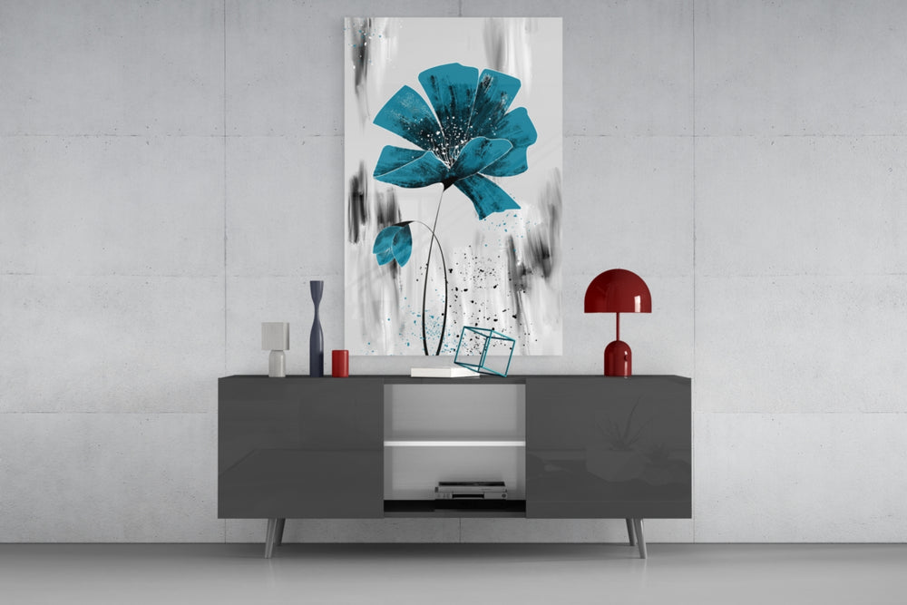 Scandi-style bloom cinematic glass wall art in light-filled garden room