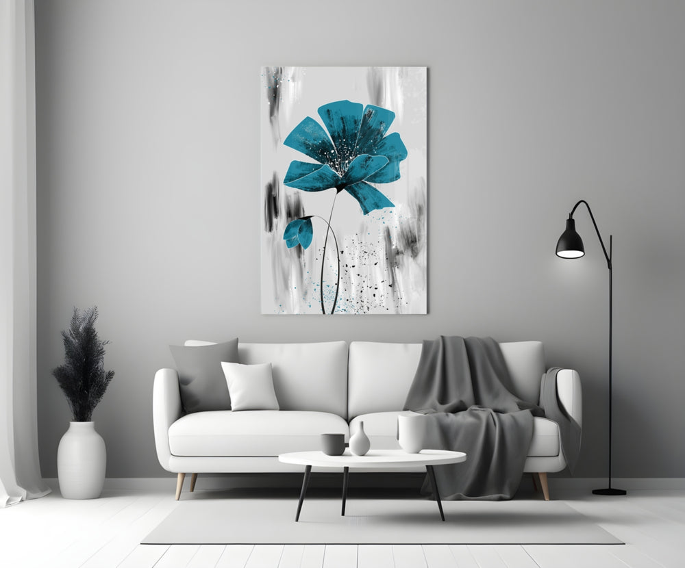 Modern-poster bloom cinematic glass wall art in hospitality lounge