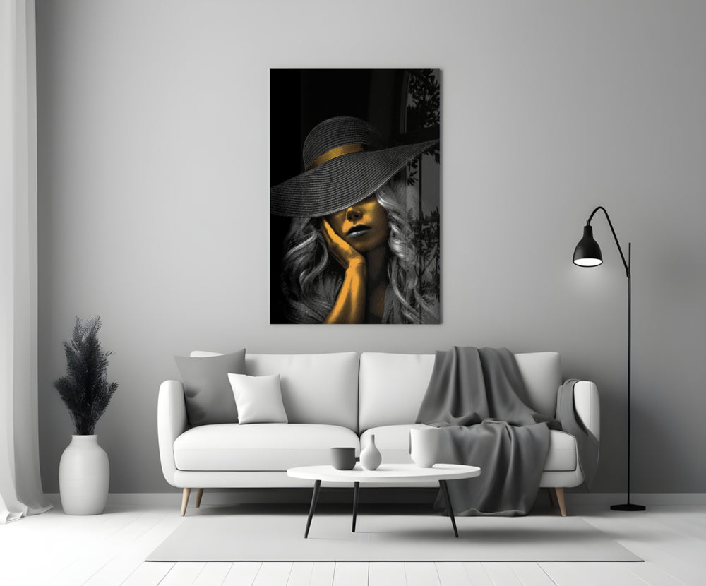 Couture muse cinematic glass wall art in luxury powder-room