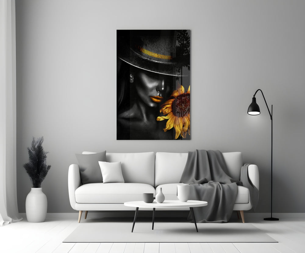 Couture muse cinematic glass wall art in luxury powder-room
