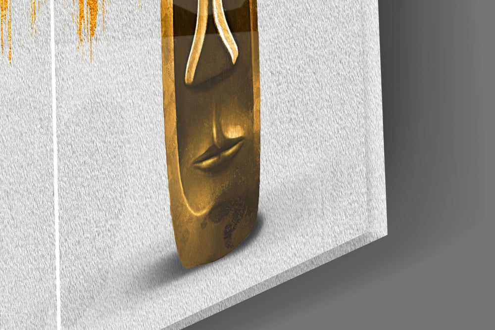 Triptych gold-tulip cinematic glass wall art in boutique-hotel lobby