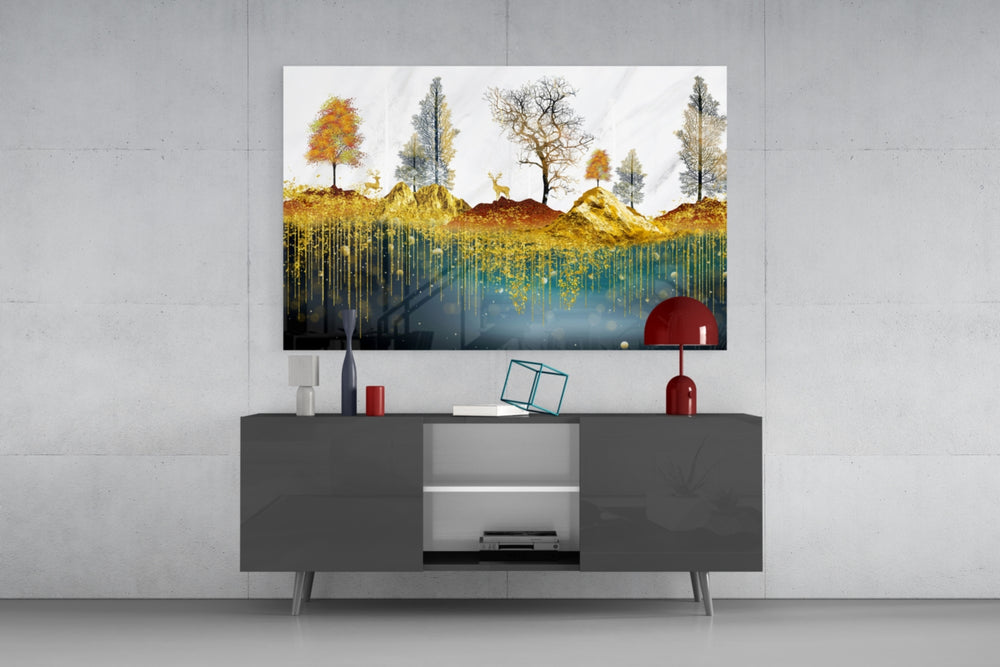 Asian-style landscape cinematic glass wall art in luxury wellness retreat
