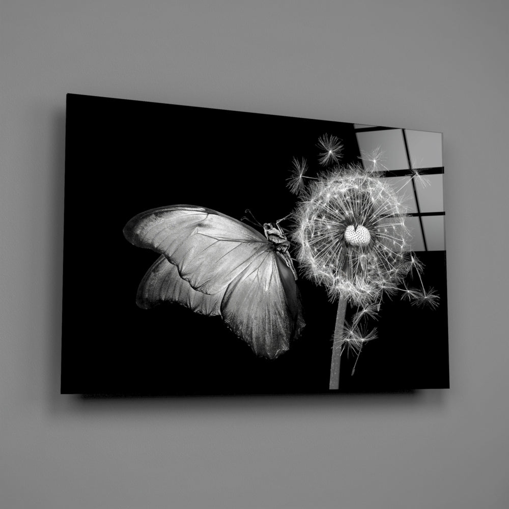 Fine-art butterfly nature glass wall art in designer powder-room