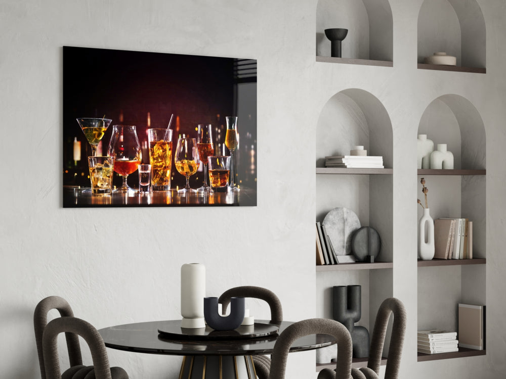 Bar still-life cinematic glass wall art in gentleman's library