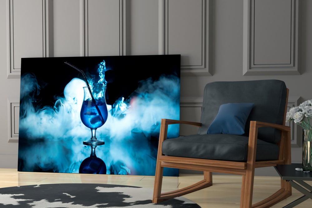 Captured-fluid bar cinematic glass wall art over modern dining sideboard
