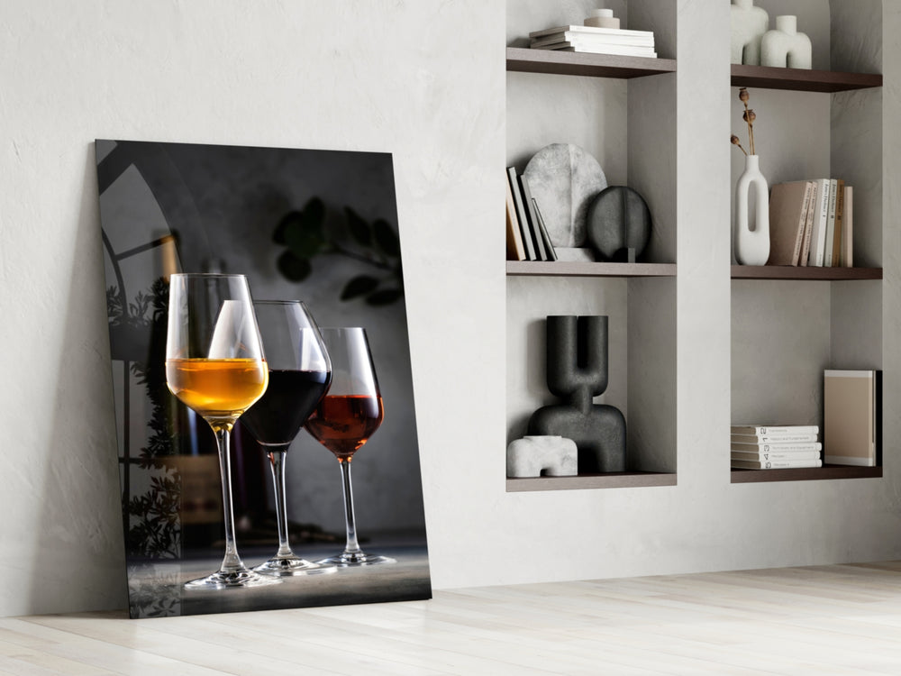 Painterly tasting-flight cinematic glass wall art beside hospitality bar entry