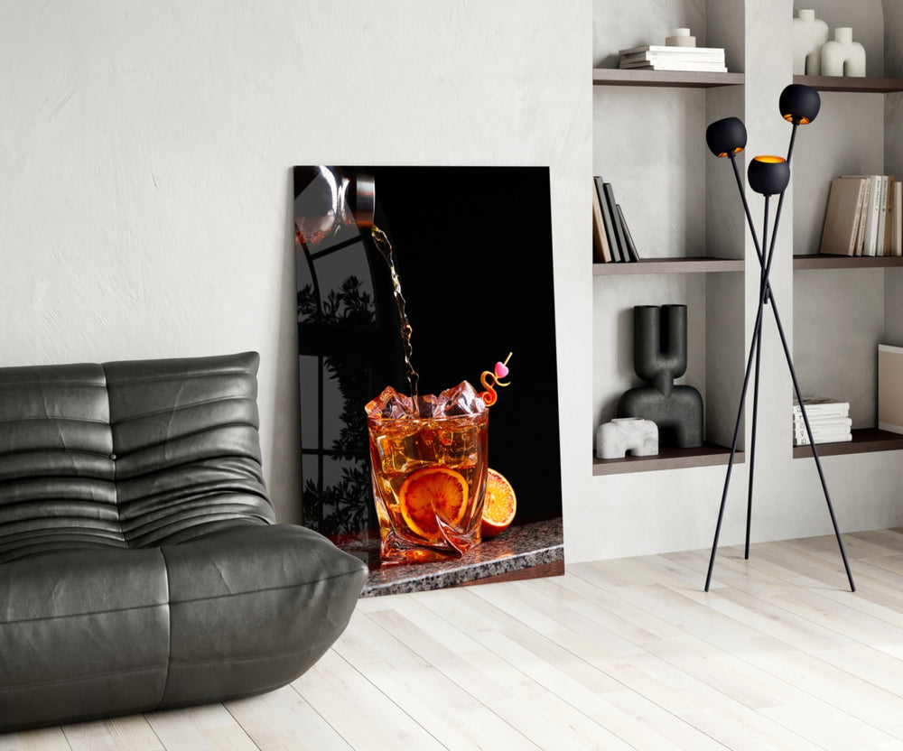 Bar still-life cinematic glass wall art in gentleman's library
