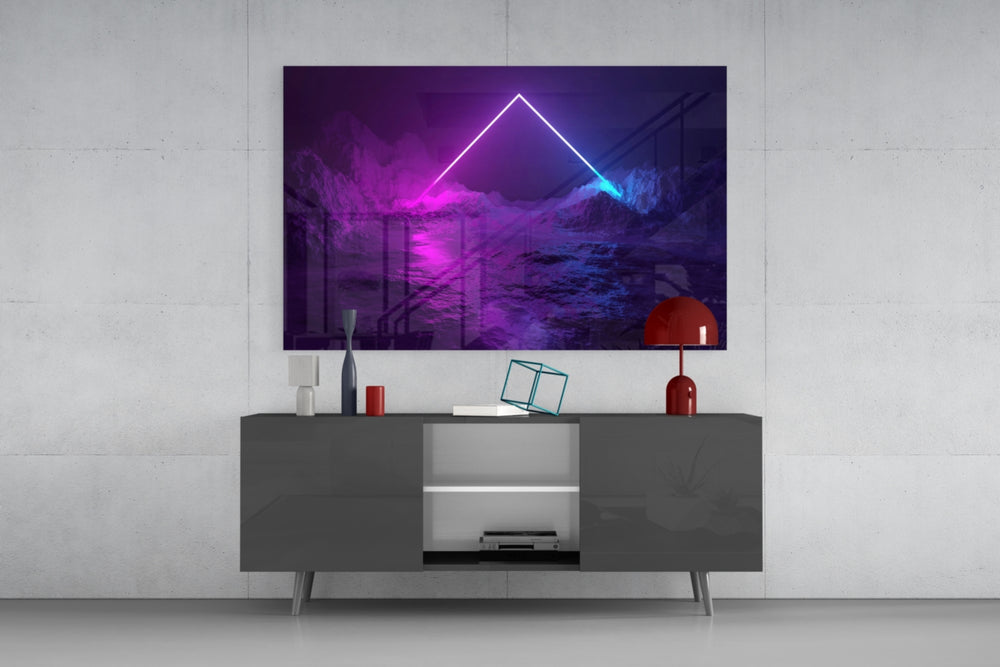 Neon sci-fi cinematic glass wall art in modern home media room