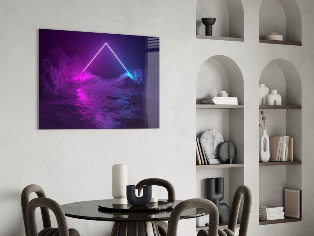 Arcade-render triangle glass wall art in music studio