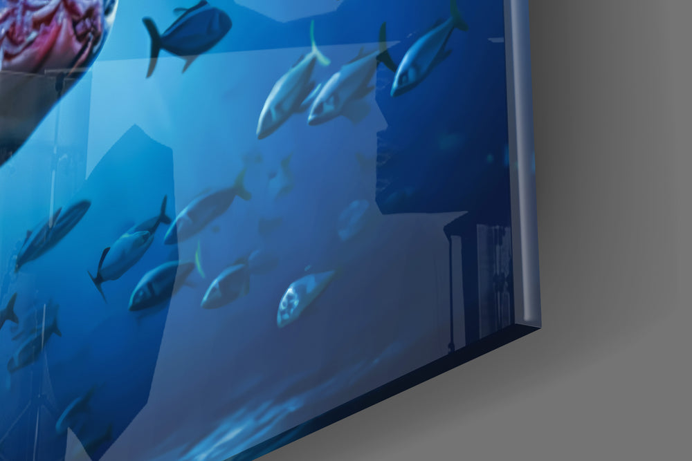 Marine documentary cinematic glass wall art in country-house library