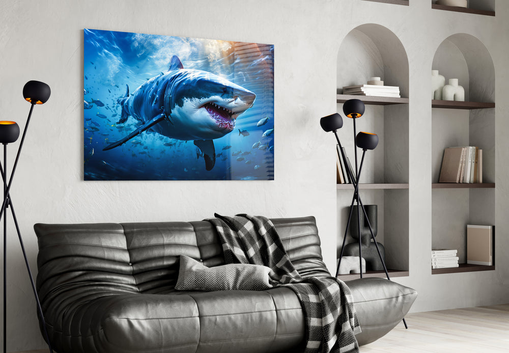 Sunlit predator cinematic glass wall art in designer cinema-room