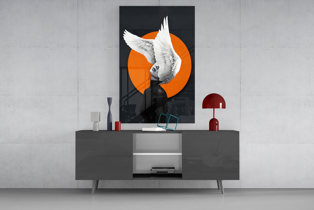 Thought-takes-flight cinematic glass wall art in light-filled atelier