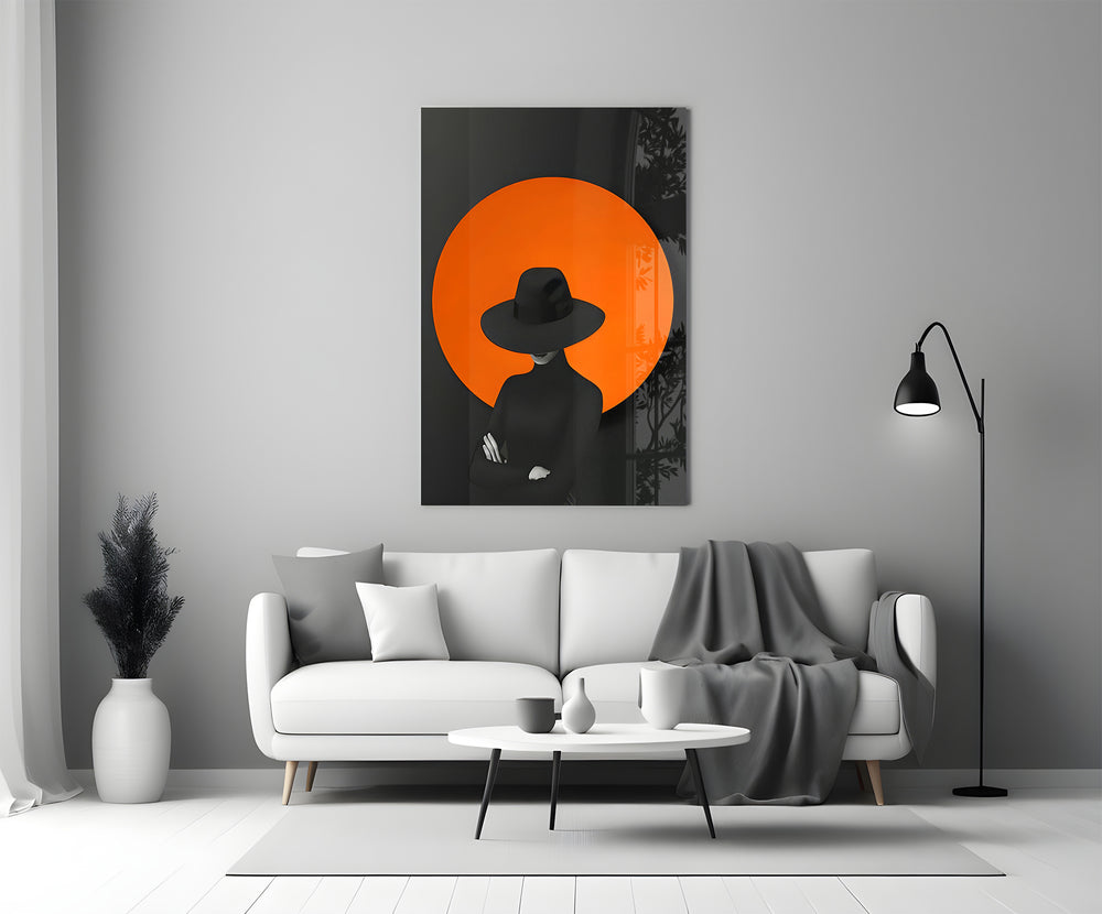 Matisse-style silhouette cinematic glass wall art beside master-bedroom dressing table