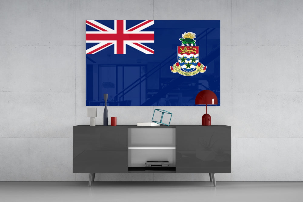 Coat-of-arms cinematic glass wall art in private library reading nook