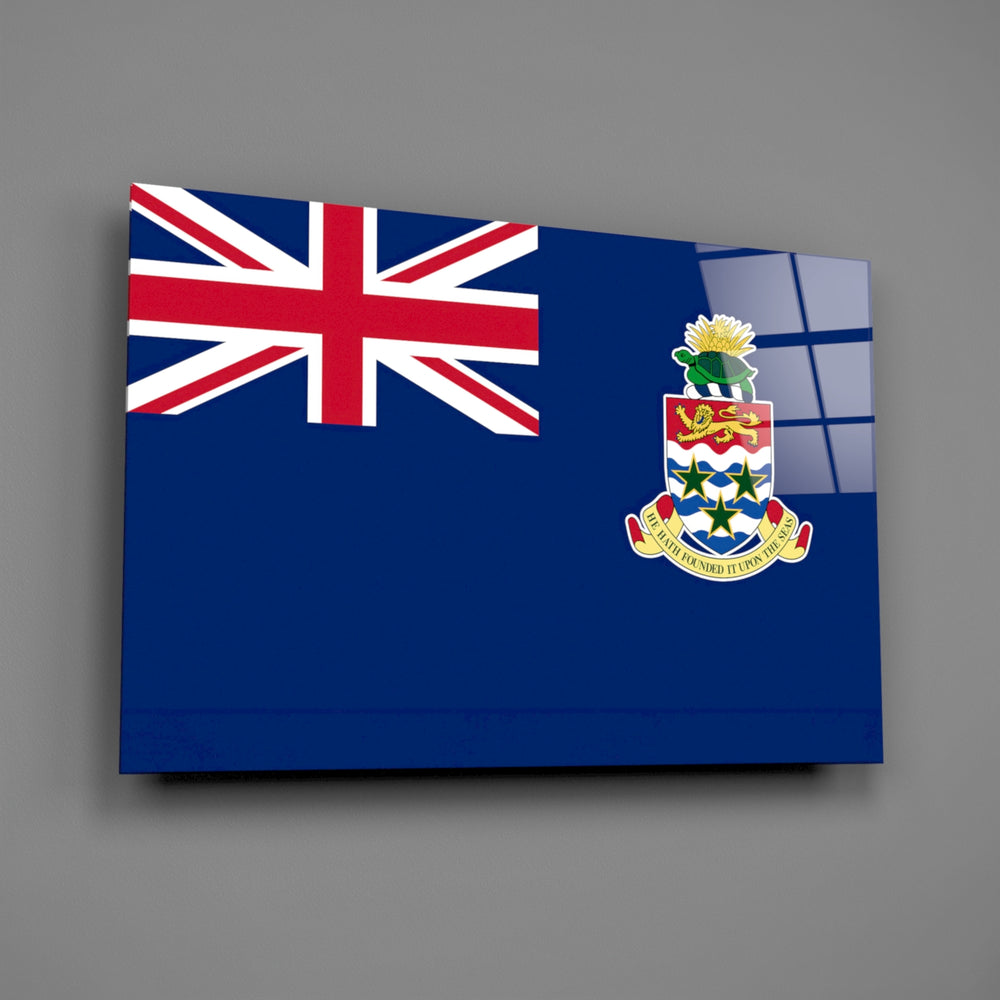 Caribbean blue-ensign cinematic glass wall art in yachting-club lounge
