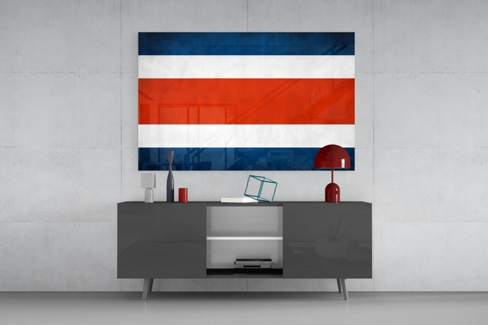 Five-stripe flag cinematic glass wall art in private library