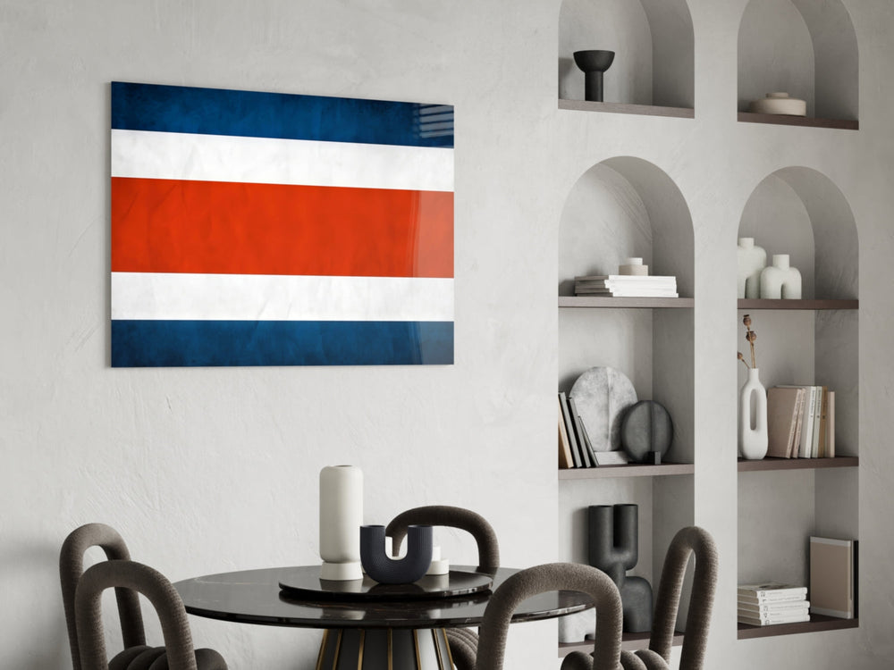 National-pride cinematic glass wall art over modern dining sideboard