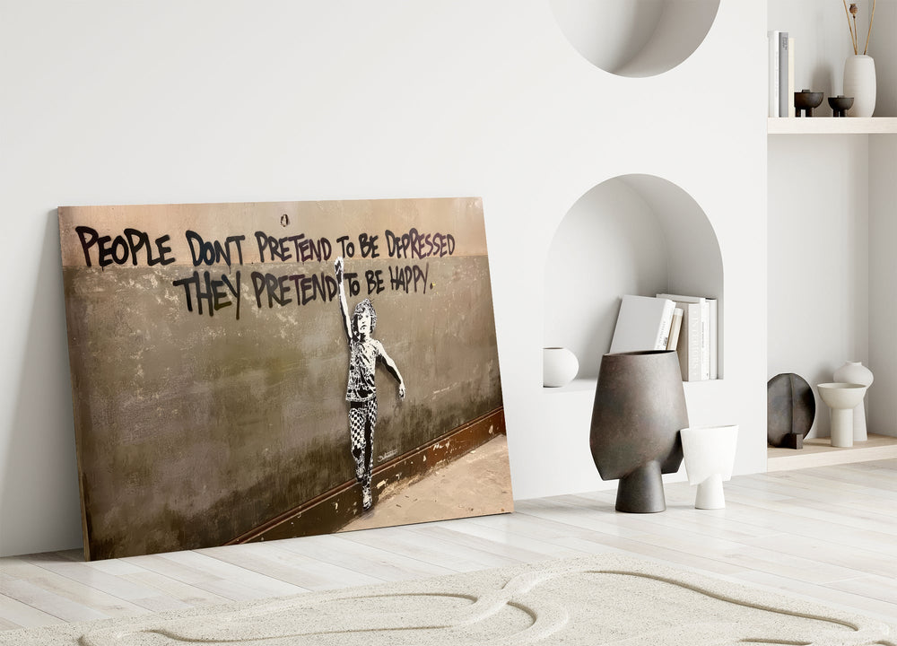 Drip-typography cinematic glass wall art in heritage stairwell