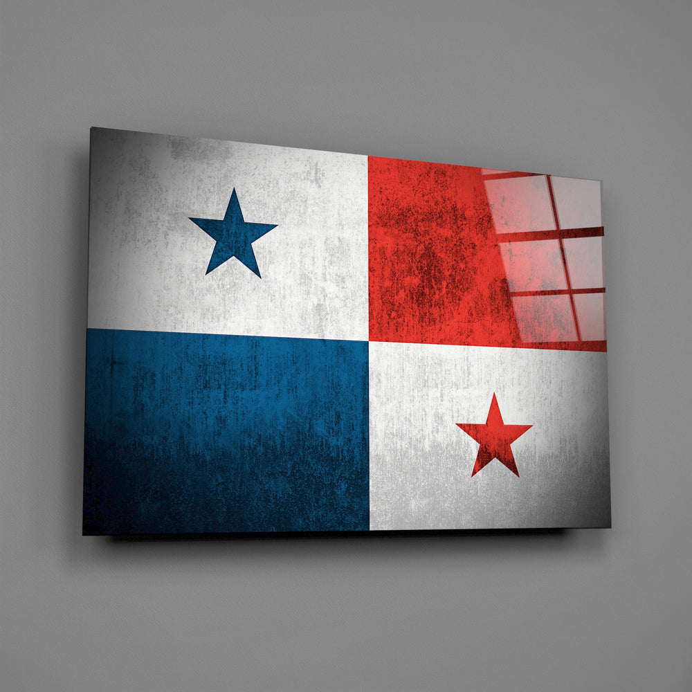 Central-American patriotic cinematic glass wall art in expat dining room