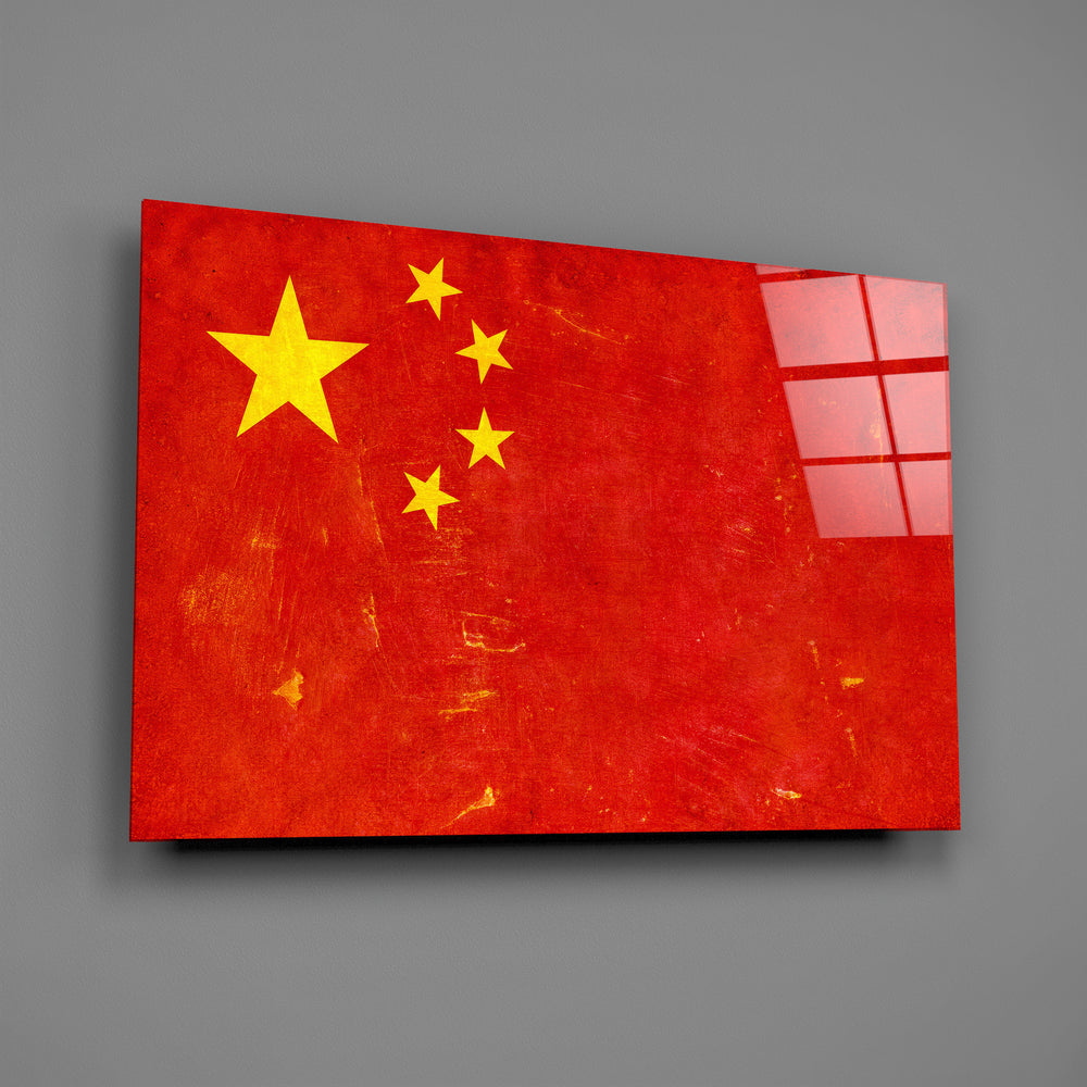 Five-stars patriotic cinematic glass wall art in Mandarin-language school
