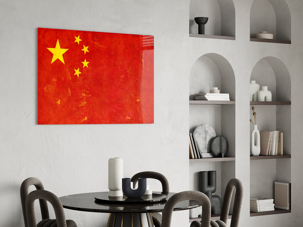Five-star pride cinematic glass wall art over modern dining sideboard