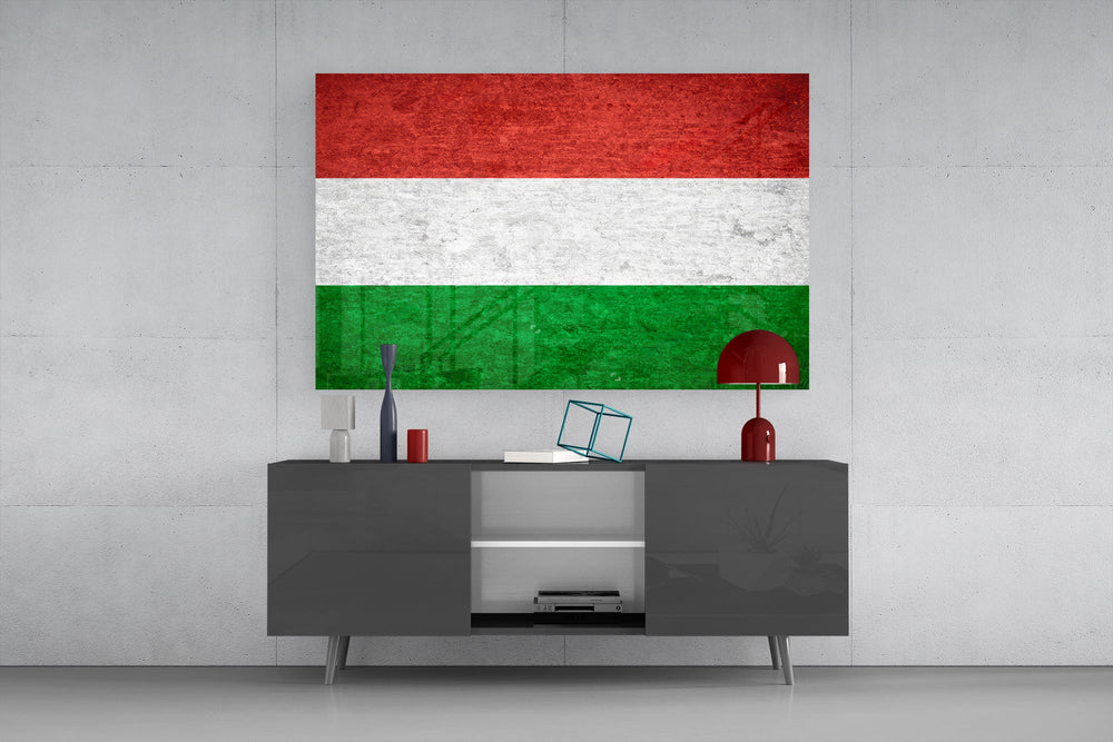 Tricolor stripe flag cinematic glass wall art in private library