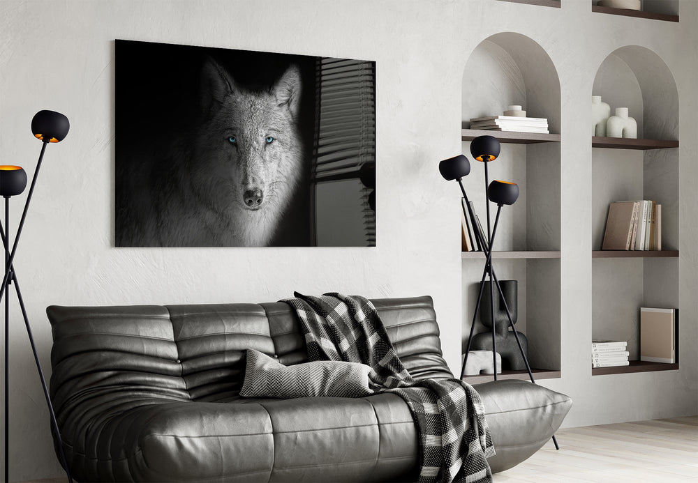 Noir wildlife portrait cinematic glass wall art in private library