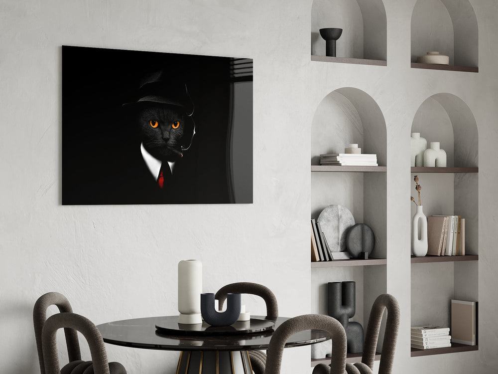 Mob boss humor cinematic glass wall art over modern dining sideboard