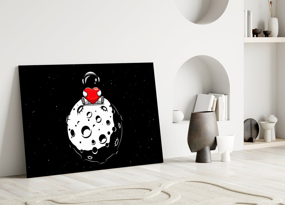Cartoon astronaut cinematic glass wall art in private library reading nook