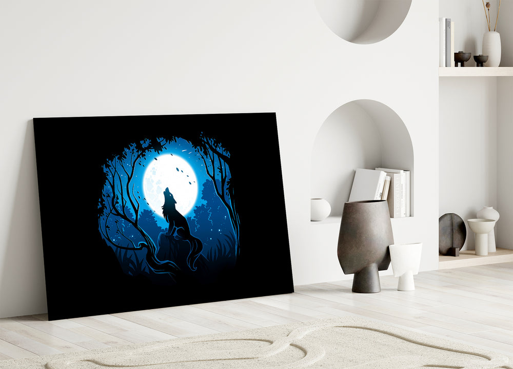 Indigo-forest cinematic glass wall art in heritage stairwell
