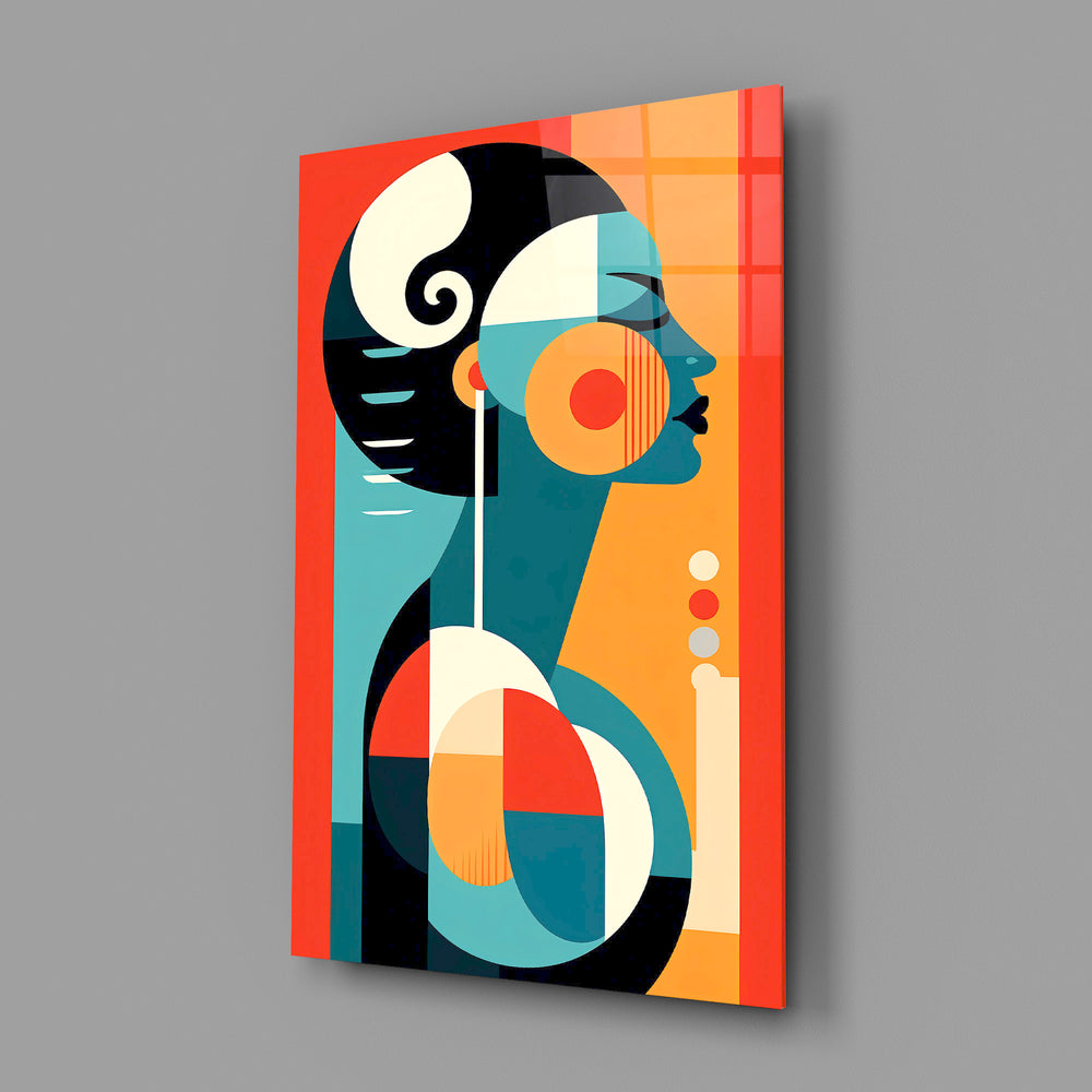Abstract Geometric Woman Glass Wall Art