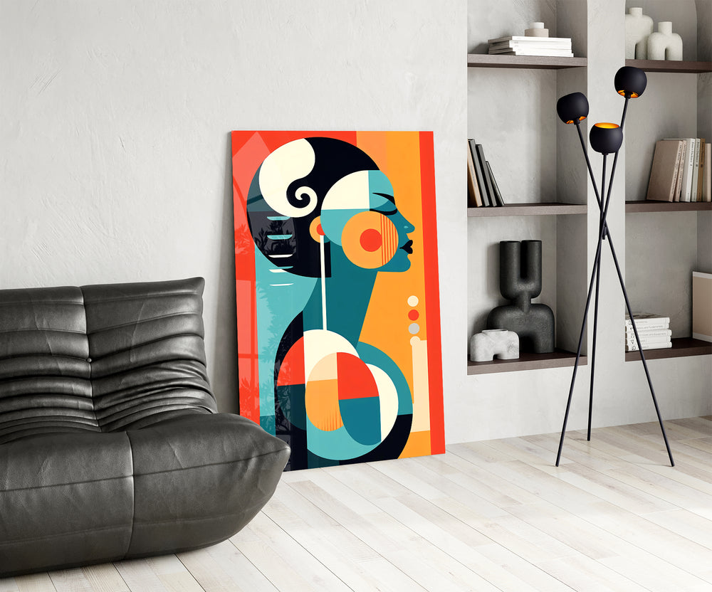 Bauhaus-design cinematic glass wall art over modern dining sideboard