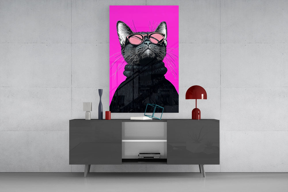 Editorial humor cinematic glass wall art in light-filled atelier
