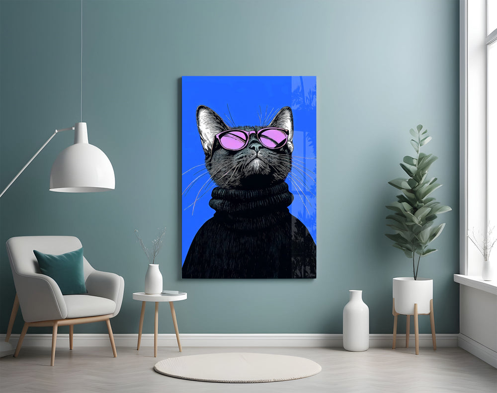 Stylish Cat Art Glass Wall Art