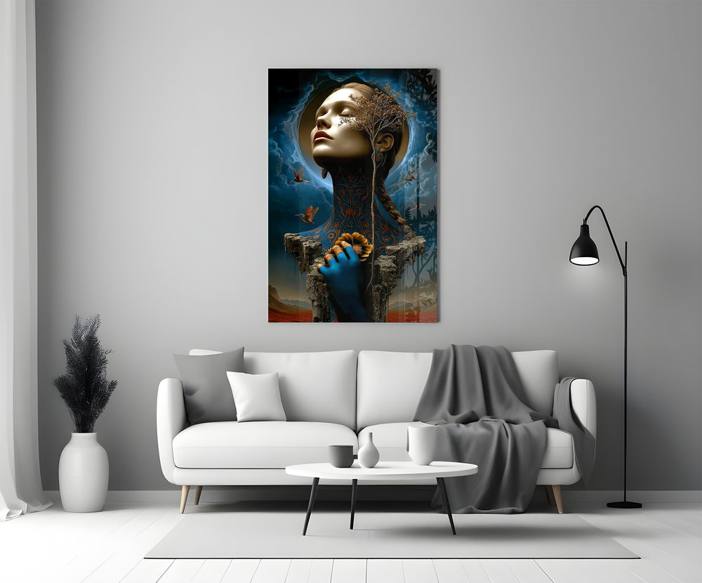Klimt-Mucha-inspired cinematic glass wall art in heritage stairwell