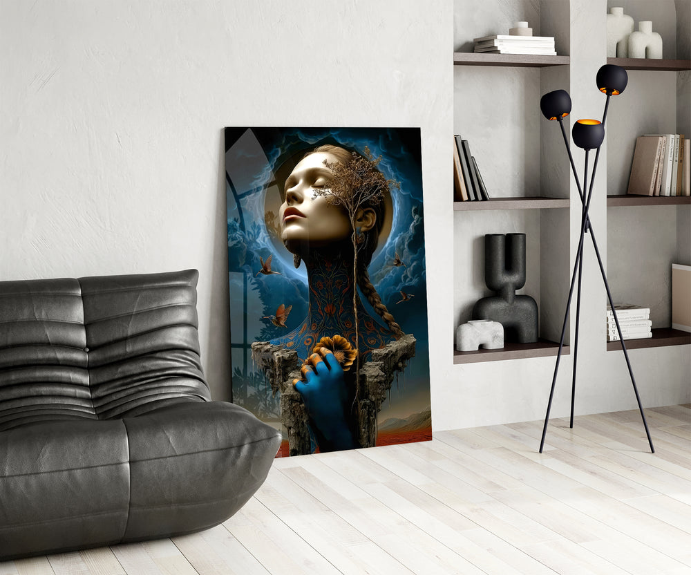 Halo-moon muse cinematic glass wall art over modern dining sideboard