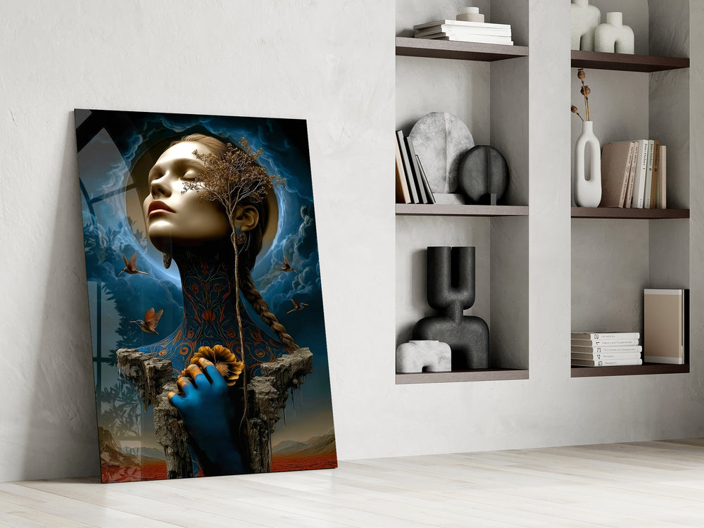 Polish-Symbolist cinematic glass wall art in private library