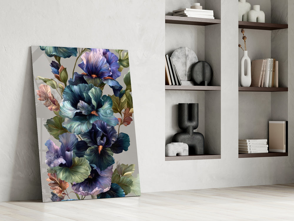 Boho-floral cinematic glass wall art in private library reading nook