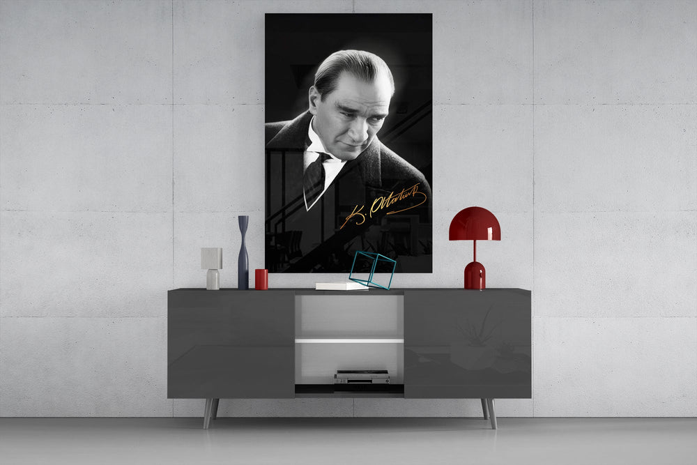 Archival photography cinematic glass wall art in formal sitting room