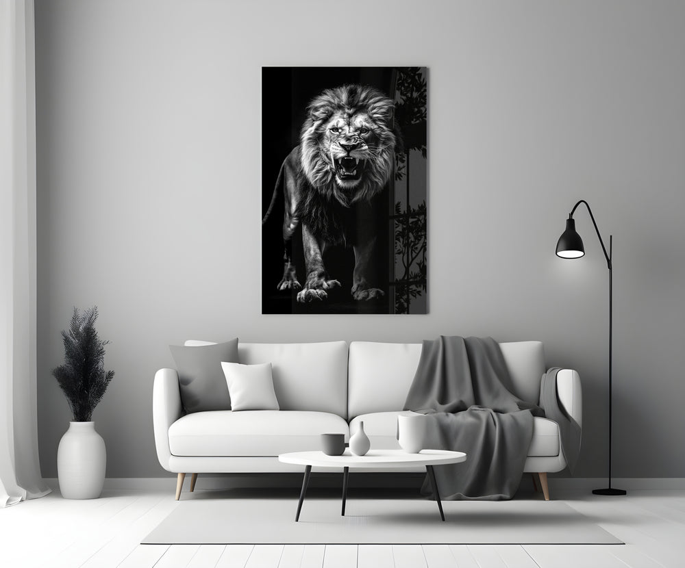 Noir wildlife portrait cinematic glass wall art in private library