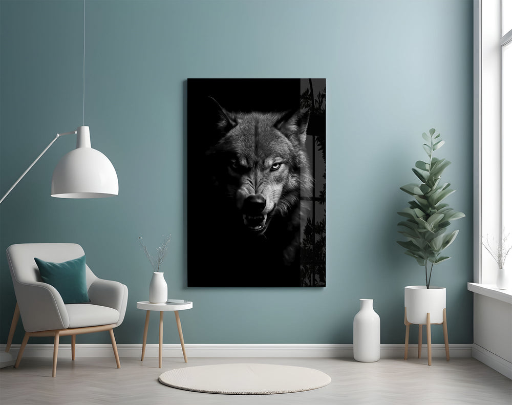 Noir wildlife portrait cinematic glass wall art in private library