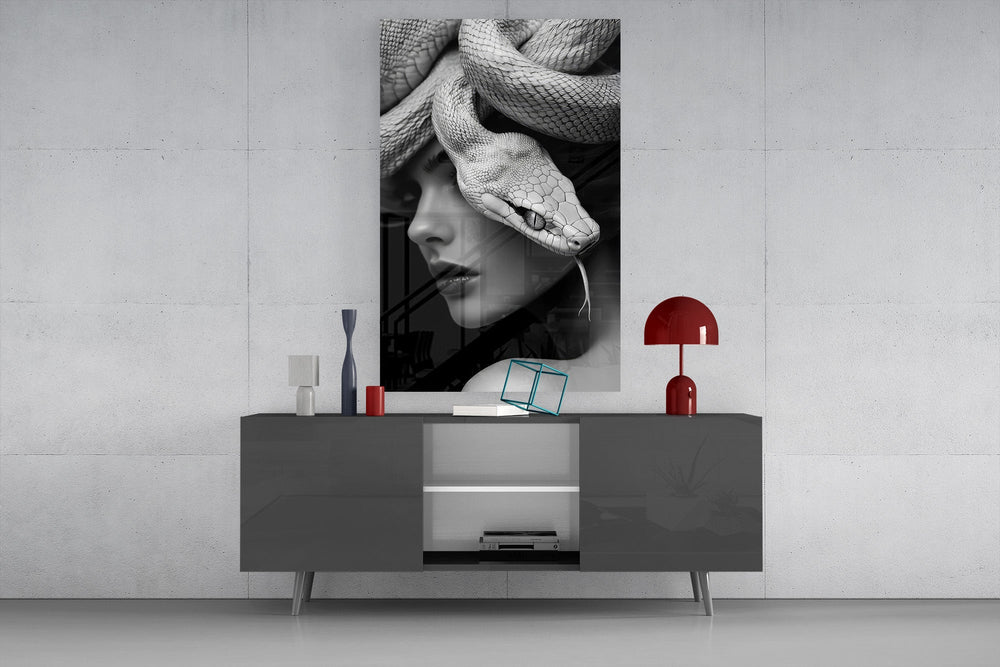 Fine-art fantasy cinematic glass wall art in light-filled atelier