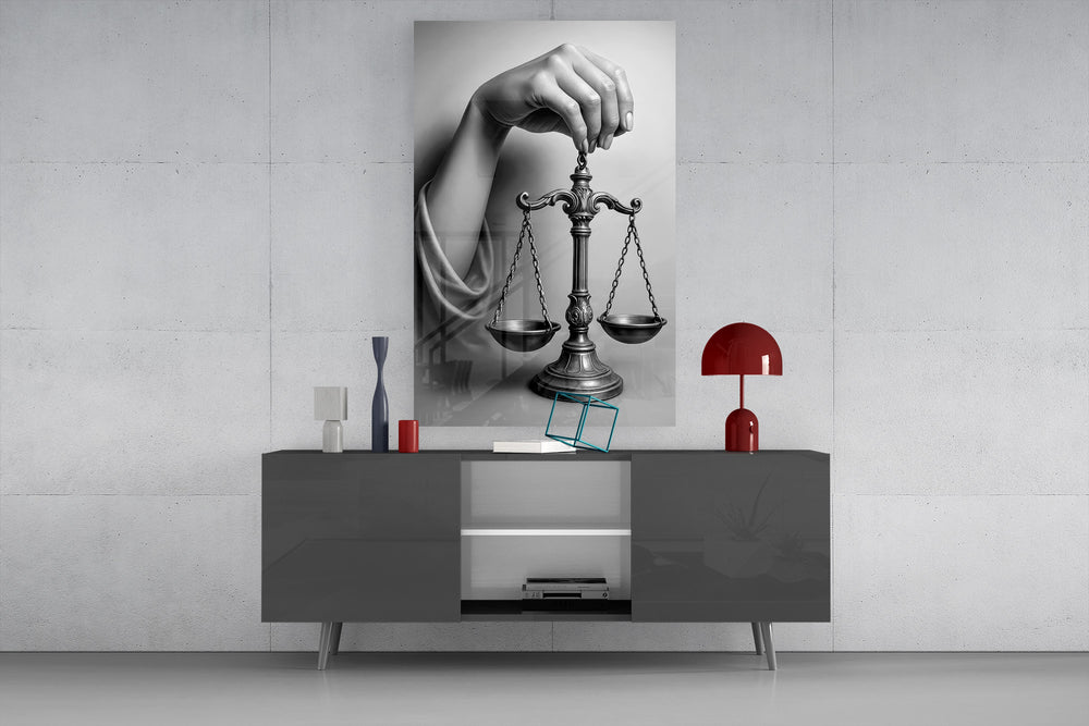 Law-office classic cinematic glass wall art in masculine-luxe study